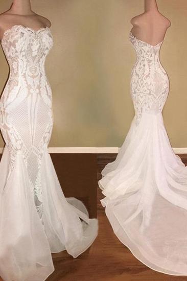 Elegant Sparkle Mermaid White Wedding Dress | Sweetheart Bridal Gowns with Chapel Train_3