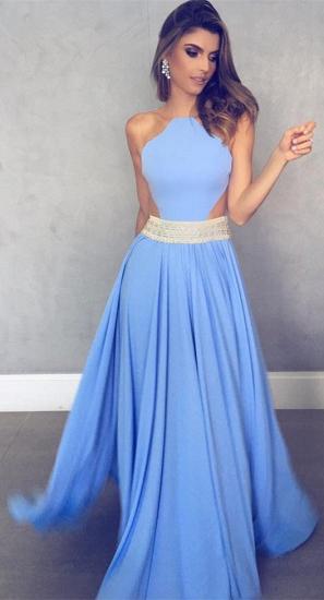 Sleeveless Sheer Back Sexy Formal Dresses Cheap 2022 Blue Crystals Beads Belt Evening Gowns
