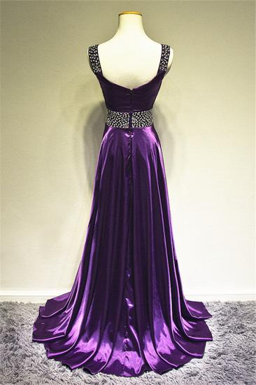 V-Neck Purple Taffeta Sexy Evening Dress A-line Sweep Train Zipper Long Party Dress with Beadings_2