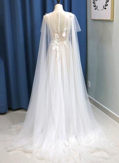 TsClothzone Glamouröses weißes Tüll-Strand-Hochzeitskleid mit V-Ausschnitt A-Linie Blumen-Brautkleider im Angebot_3