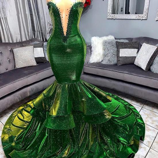 Grün wunderschöne Rüschen Meerjungfrau Ballkleider | Sexy Schatz Appliques lange Abendkleider_2