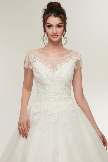 YVETTE | A-line Cap Sleeves Scoop Floor Length Lace Appliques Wedding Dresses with Crystals_8