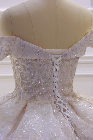 Off the shoulder Champange Puffy ball Gown Sparkle Wedding Dress_3