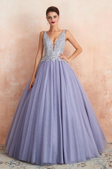 Cerelia | Elegant Princess V-neck Ball gown Lavender Prom Dress with Appliques, Deep V-neck Evening Gowns with Pleats_7