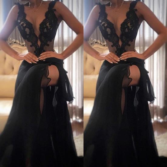 Sexy Black Prom Dress | Lace Evening Gowns With Slit_3