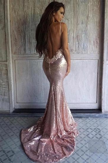 Sexy Pink Sequined Mermaid Evening Dresses | 2022 Backless Spaghetti Straps Party Dress_3