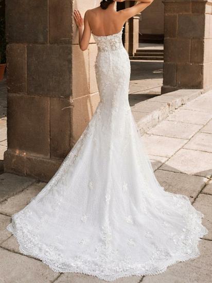 Mermaid Wedding Dress Sweetheart Lace Strapless Bridal Gowns Mordern Sparkle & Shine with Court Train_2