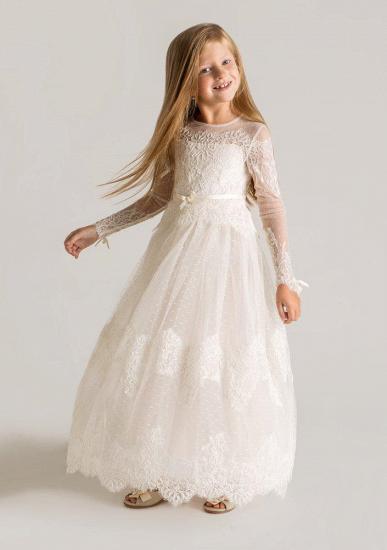 Moderne Tüll A-Linie Blumenmädchen Kleid | Langarm-Festzugkleider für kleine Mädchen