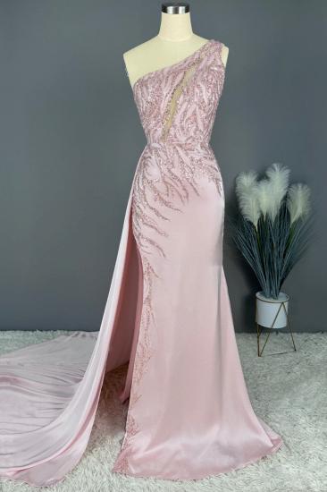 Peark pink One shoulder Sparkle beaded Prom Dresses_1