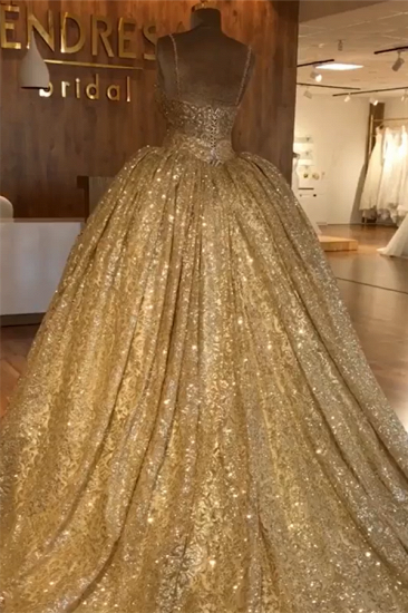 Spaghettiträger Gold Perlen Spitze Abendkleid | Luxus Ballkleid Princess Open Back Abendkleid_2