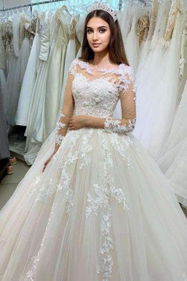 Glamouröses Tüll-Brautkleid mit langen Ärmeln und 3D-Blumenspitze_1