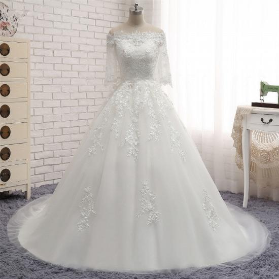 TsClothzone Gorgeous Bateau Halfsleeves White Wedding Dresses With Appliques A-line Tulle Ruffles Bridal Gowns Online_7