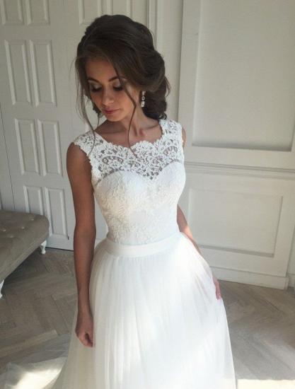 Lace A-line Simple Sleeveless Sash Open-Back Wedding Dresses_3