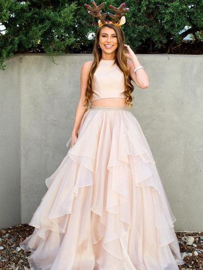 Chic Baby Pink Two Pieces Evening Dresses | Jewel A-Line Sleeveless Tiered Prom Dresses 2022_1