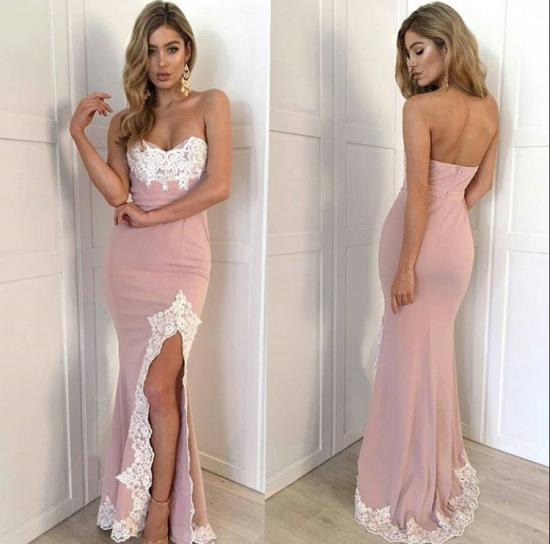 Sweetheart White Lace Appliques Formal Dress 2022 Pink Cheap Side Split Evening Gown_3