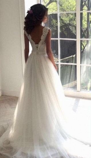 Lace A-line Simple Sleeveless Sash Open-Back Wedding Dresses_4