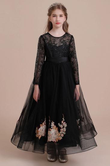 Amazing Long Sleeve Tulle Flower Girl Dress | Embroidered Little Girls Dress for Wedding_4
