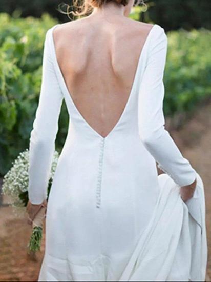 Elegant A-Line Wedding Dresses Off Shoulder Satin Long Sleeve Formal Plus Size Bridal Gowns with Sweep Train_2