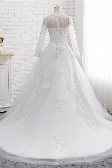 TsClothzone Modest Jewel White Tulle Lace Wedding Dress Long Sleeves Appliques A-Line Bridal Gowns On Sale_3