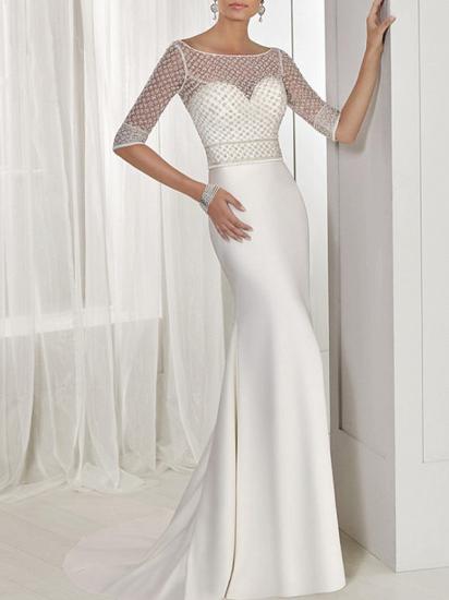 Sexy Two Piece A-Line Wedding Dresses Jewel Lace Tulle Half Sleeve Bridal Gowns See-Through Backless Sweep Train