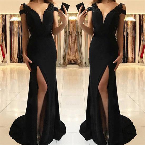 Sexy Split Black Formal Evening Dresses Cheap | V-neck Sheath Sexy 2022 Prom Dresses Online_3