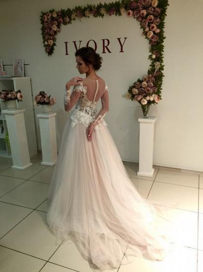 Princess Elegant Long Sleeve Tulle Bridal Gowns | Gorgeous Lace Applique Wedding Dresses_4