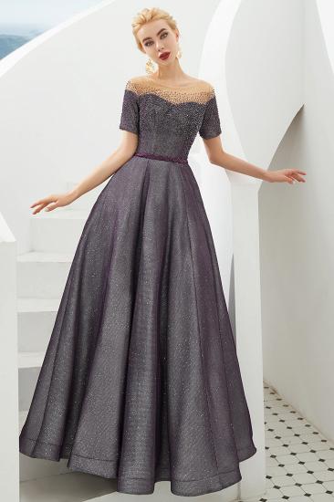 Hayden | Sparkly Regency Round Neck Short sleeves Prom Dress with purple Belt_6