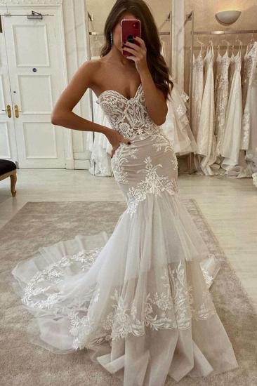 Elegant Sweetheart Tulle Lace Mermaid Wedding Dress Two-layer Trailing