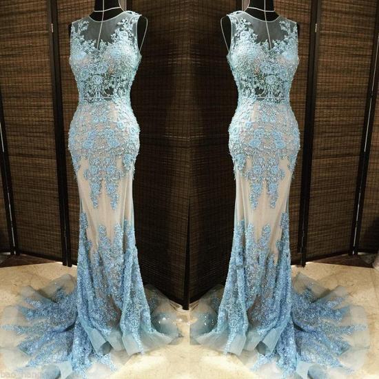 Gorgeous Column Sleleveless Long Evening Dresses | Lace Appliques Beading Sexy Prom Dress with Overskirt_4