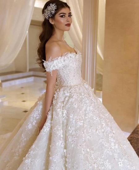 Glamorous 3D Floral A-line Wedding Gown Princess Bridal Dress_3