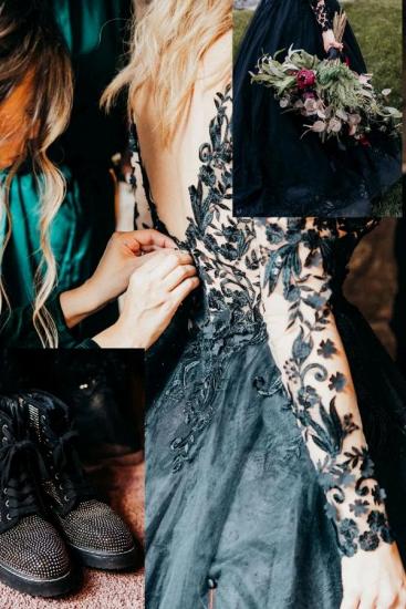 Elegant Wedding Dresses Black | Wedding dresses A line lace_5