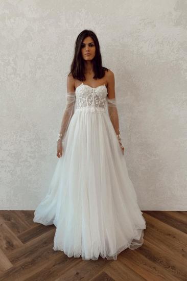 Chic Strapless Tulle Long Sleeve Wedding Dresses | A-line Sweetheart Lace Bridal Gowns_1