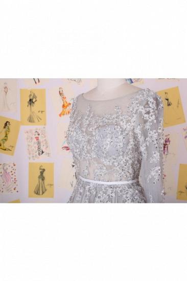 Chiffon Long Sleeve A-Line 2022 Prom Dress Open Back Lace Applique Party Dresses_4