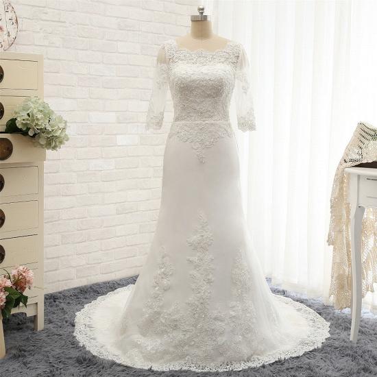 TsClothzone Erschwingliches Juwel Weißes Tüll-Spitze-Hochzeitskleid Halbe Ärmel Applikationen Brautkleider Online_5