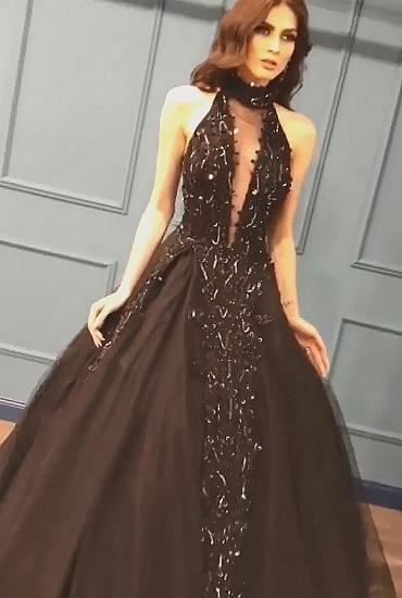 High Neck Black Tulle Sexy Prom Dresses 2022 | Sleeveless Beads Sequins Evening Gowns_3