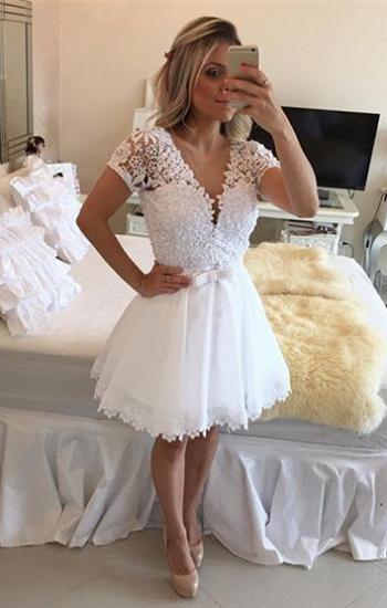 New Arrival Short Sleeve Lace Homecoming Dress A-line Beadings Mini Cocktail Dress