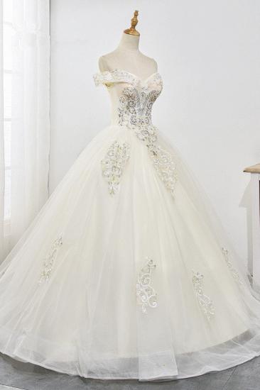 TsClothzone Gorgeous Off-the-Shoulder Champagne Tulle Wedding Dress Ball Gown Lace Appliques Sleeveless Bridal Gowns Online_5