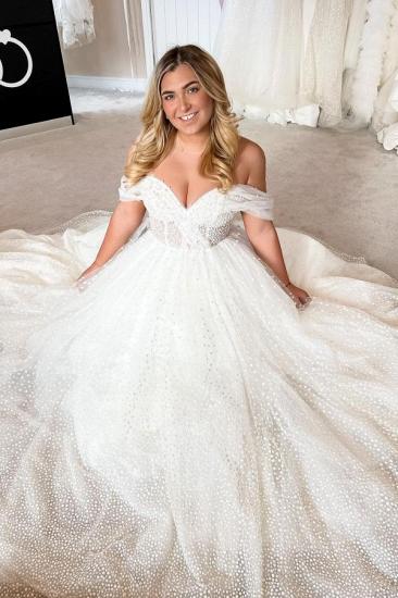 Elegant Off-the-Shoulder Pearls Wedding Dress Aline White Bridal Dress for Women_2