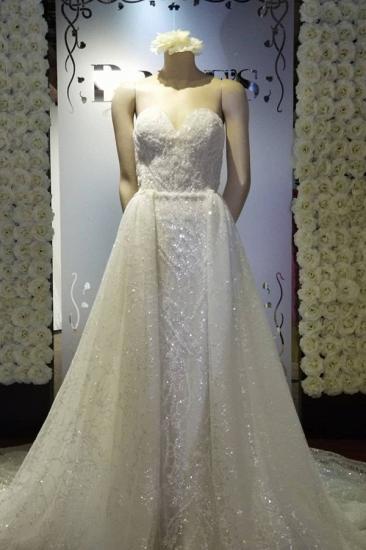 Simple Sweetheart White Overskirt Garden Wedding Dresses_1