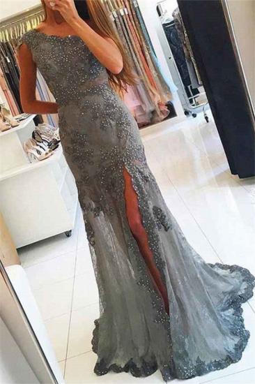 Charming Scoop Beading Lace Prom Dress | Sexy Mermaid Front Slit Long Prom Dress_1