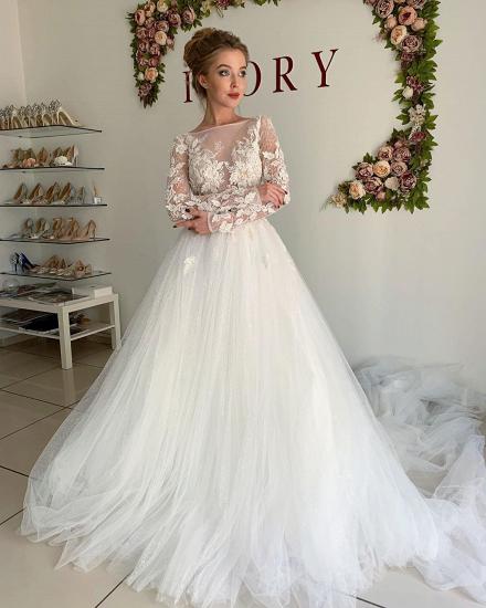 Appliques Long Sleeve A-line Wedding Dresses | Tulle Pleated Bridal Gowns_3