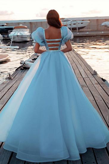 Himmelblaue Prinzessin Meerjungfrau Abendkleider mit Sweep Train Kurzarm Partykleider_2