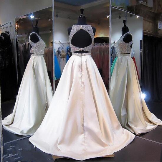 A-line Two Piece Evening Dress 2022 Sleeveless Jewel Beads Sexy Zipper Prom Dress_2