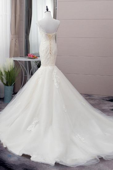 TsClothzone Glamorous Jewel Tulle Mermaid Iovry Wedding Dress Lace Appliques Sleeveless Bridal Gowns On Sale_4