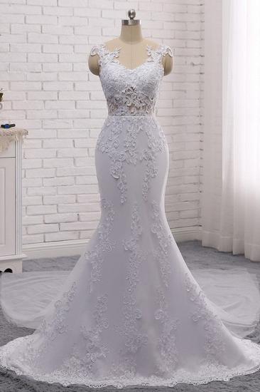 TsClothzone Stylish Jewel Mermaid Lace Appliques Wedding Dress White Sleeveless Beadings Bridal Gowns with Overskirt On Sale_4