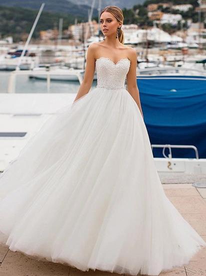 Sexy Ball Gown Wedding Dresses Strapless Bridal Gowns Lace Tulle Strapless Plus Size Bridal Gowns with Sweep Train_2