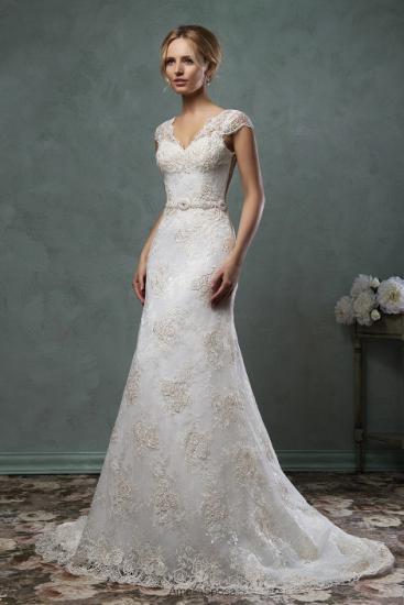Elegant V-Neck Lace 2022 Bridal Gown Short Sleeve Custom Made Wedding Dress