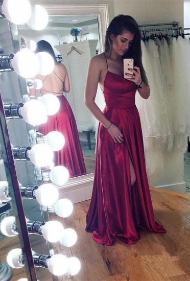Simple A-Line Backless Prom Dresses 2022 | Spaghetti Straps Side Slit Evening Gowns_1