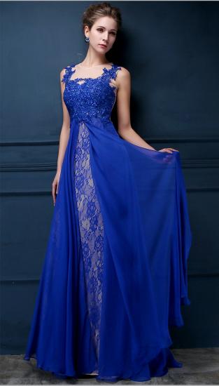 Royal Blue Lace Chiffon Popular 2022 Prom Dresses Appliques Elegant 2022 Long Evening Dresses_2