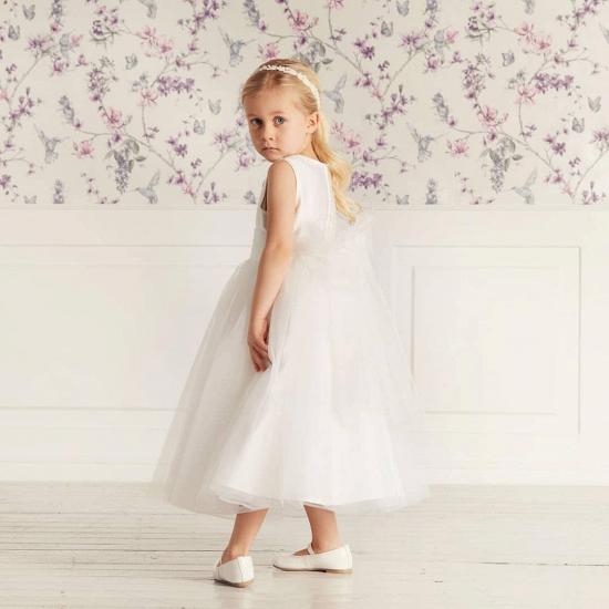 Simple White Beaded Tulle Flower Girl Dresses | Long Princess Little Girls Pageant Dresses_2